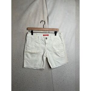Unionbay Womens White Denim Cargo Shorts Size 9 Frayed Hem Stretch JB51809